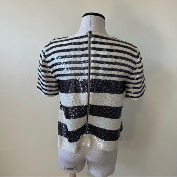 Veronica Beard Black Striped Sequin Boxy Crewneck Tee - Picture 5 of 12